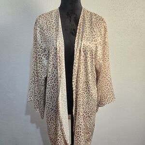 Beige Leopard Satin Kimono Coverlet- Women P2F